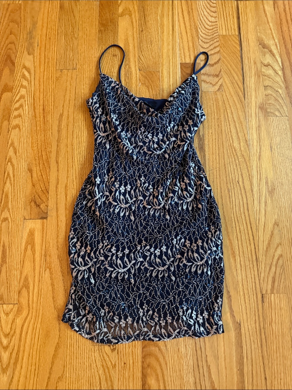 Jump Navy and Cream Lace Cami Dress Top